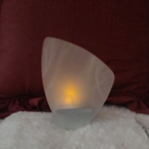 PartyLite Frosted Glass Candle Holder with Warm Glow